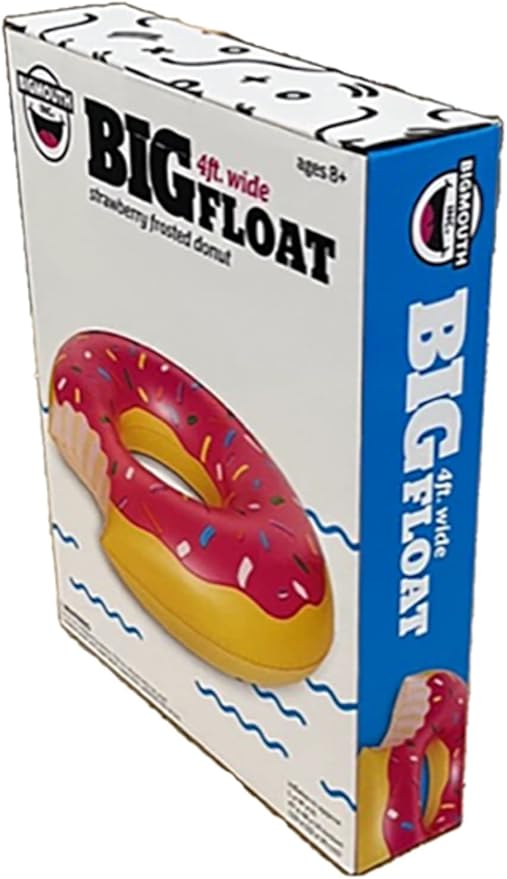 BigMouth Inc. Giant Frosted Donut Pool Float, 4' Wide, Inflatable Floatie Tube, Blow Up Swim Ring, Outdoor Summer Pool Party Water Toy