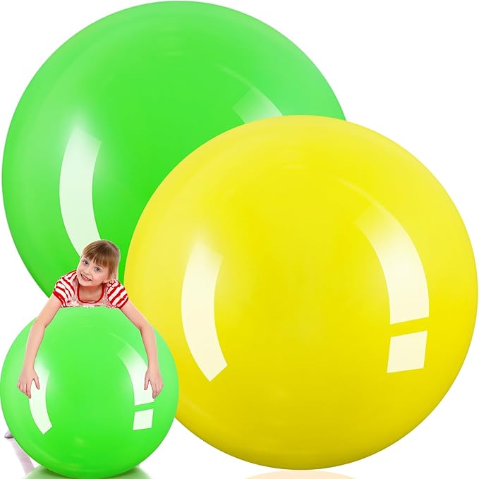 Jenaai 2 Pcs 30 Inch Large Bouncy Balls Giant Inflatable Rubber Kickballs Big Outdoor Exercise Jumping Hopping Ball for Outdoor Activity Sports Party Decor(Yellow, Green)