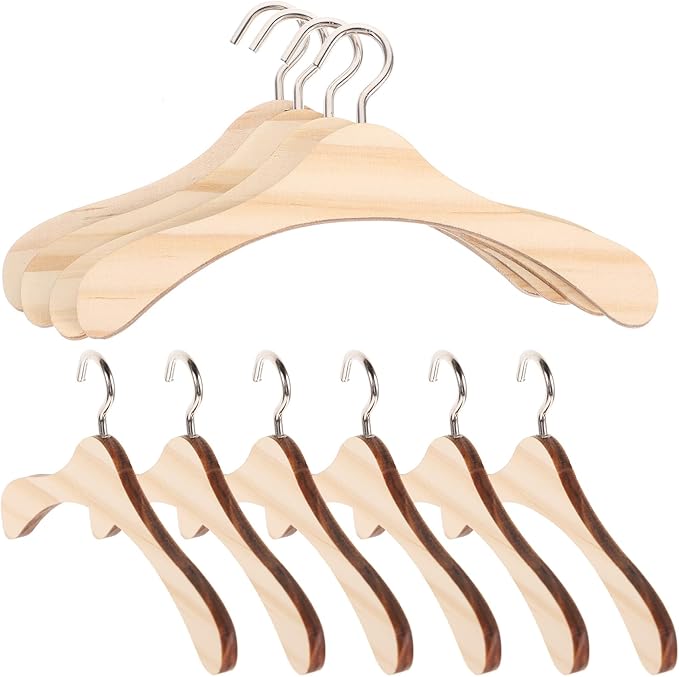 BESPORTBLE Wooden Dolls Clothes Hangers, 10pcs Mini Wooden Hangers Mini Dress Outfit Holders Dollhouse Miniature Accessories for Doll Clothes (4.68in)