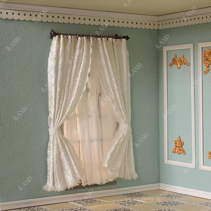 iLAND Miniature Dollhouse Accessories on 1/12 Scale, Dollhouse Decor of Mini Curtain Rods, with Antique Crown Finial (Premium Bronze)