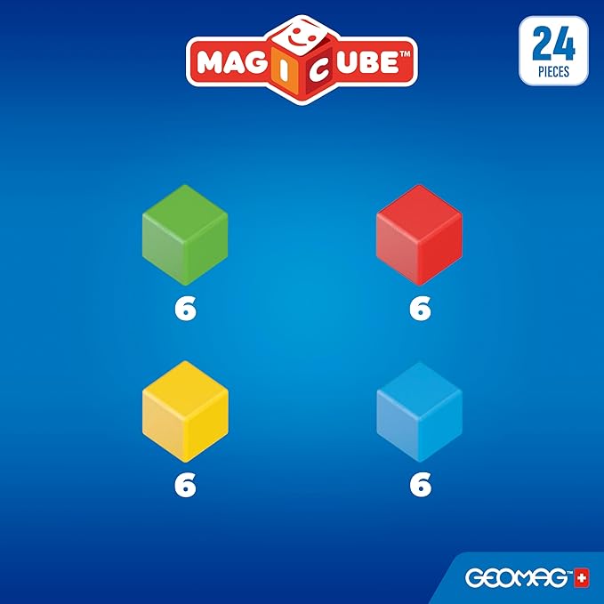 Geomag Magicube Magnetic Building Blocks for Toddlers Ages 1–5, Swiss-Made STEM Toy (24-Piece - Montessori)