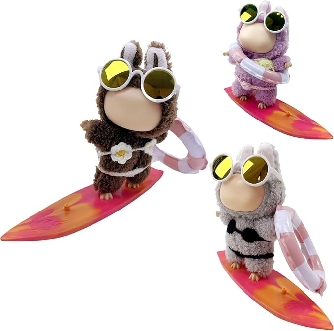 Summer Series - 17cm Doll Clothes, Swimsuit Doll Outfits 3 Sets of Bikini + Swimming Ring + Surfboard + Glasses(No Dolls)