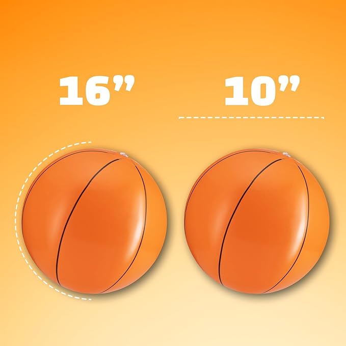 Bedwina Inflatable Basketballs (Pack of 6) 16-inch, Beach Balls for Sports Themed Birthday Parties, Beach Pool Party Toys, Summer Games, Favors for Kids