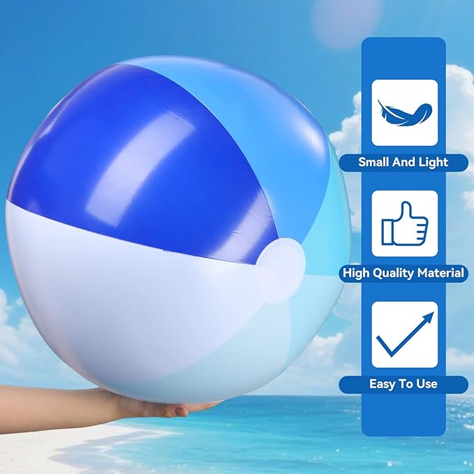Realspring 12 Pcs Pastel Inflatable Beach Balls Kids Bulk Blue Stripe Jumbo Big Beach Balls Pool Floating Toys for Adults Water Games Baby Shower Birthday Summer Swimming Party Decor Favor(26.5 Inch)
