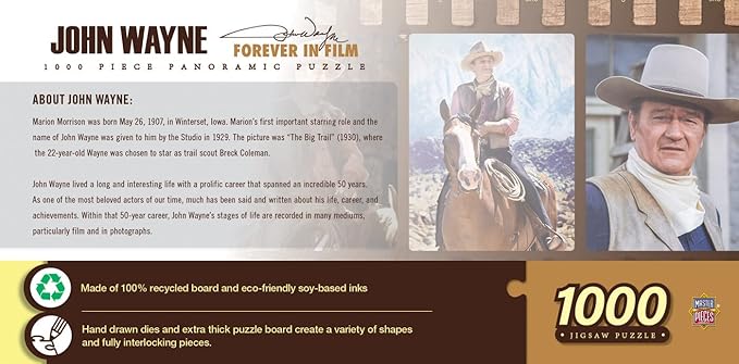 MasterPieces 1000 Piece Jigsaw Puzzle for Adults, Family, Or Youth - John Wayne Forever in Film - 13"x39"