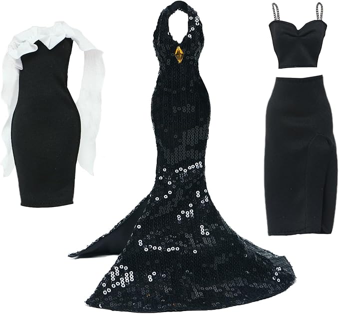 BJDBUS Limited Edition 3 Set Black Doll Wedding Dresses Accessories for 11.5 inch Girl Doll Princess Clothing, Gown, Skirt, Stuffs Add in Wardrobe