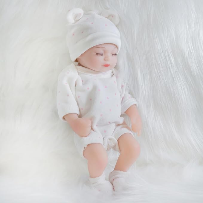 ENA Reborn Baby Doll Realistic Silicone Vinyl Baby 10 inch Weighted Lifelike Doll Gift Set for Ages 3+ (Pink Polka dots, 10 inch)