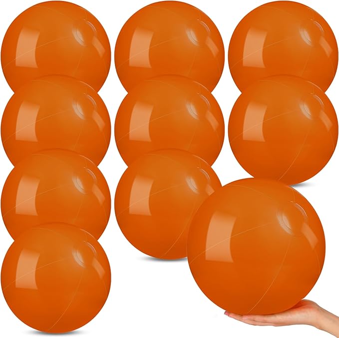 10 Pack Orange Beach Ball - 12Inch Blow Up Beach Ball Party Supplies for Kids, Inflatable Floating Balls for Summer Pool Parties, Outdoor Activities & Birthday Decorations(Orange)