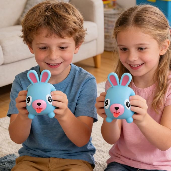 TOYANDONA Squeeze Toy for Kids - Rabbit Tongue Stick Out Animal Tongue Out Toy Squeeze Ball for Stress Relief Fun Kids Adults Birthday Party Favors Easter Basket Goodie Bag Stocking Stuffers, Blue