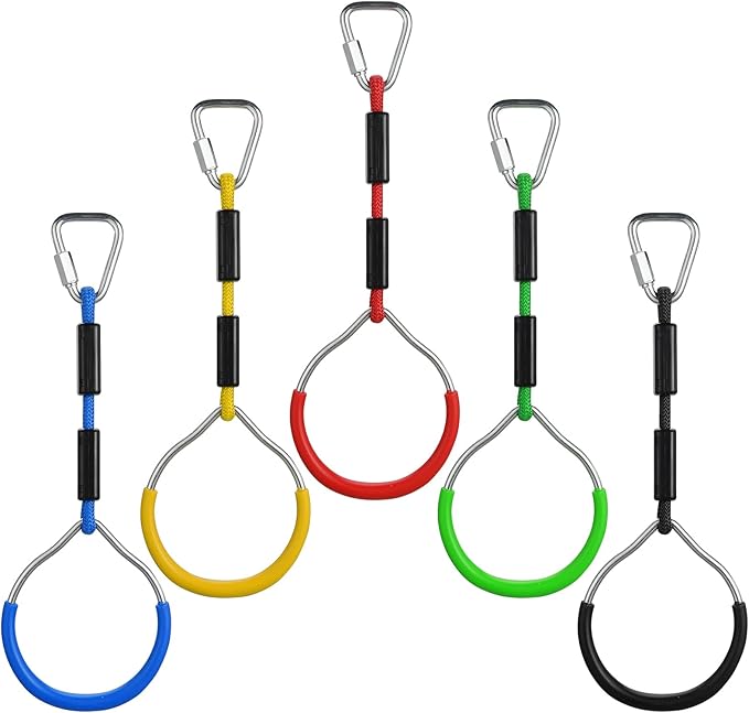 PELLOR Hanging Ninja Rings, Fitness Gymnastic Rings Backyard Playground Training Equipment Play Set for Kids Adult, Ninja Warrior Obstacle Course Accessories