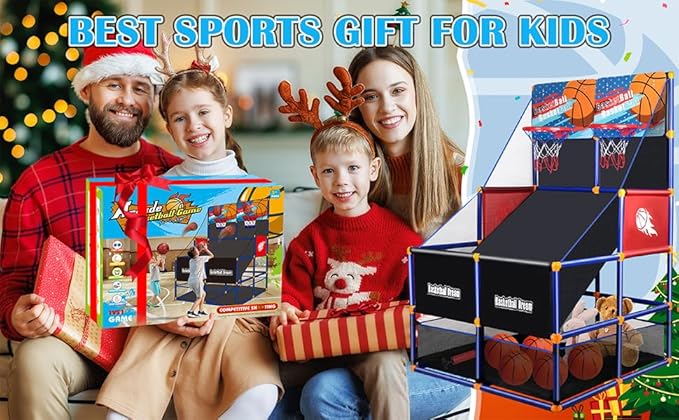 Arcade Basketball Game Set for Kids, Boy Toys Basketball Hoop with 4-5 Balls for 3-12 Years Old, Adjustable Height w/Pump & Storage Net for Kids Indoor Outdoor Sports Play, Christmas Birthday Gifts