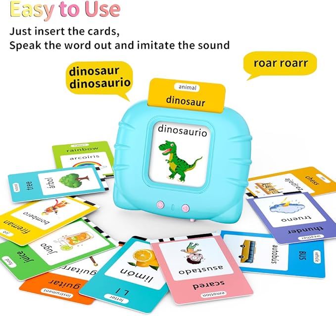 Eaever Spanish English Bilingual Learning Toys, ABC Talking Flash Cards with 520 Sight Words, Autism Pocket Speech Toys, Toddler Toys for 2 3 4 5 6 Year Old, Easter Present Birthday Gift, Blue