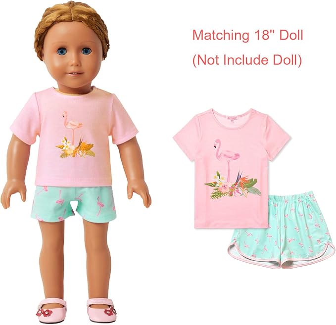 QPANCY Matching Girls & Dolls Pajamas Unicorn Pj Sets Summer Cotton Sleepwear