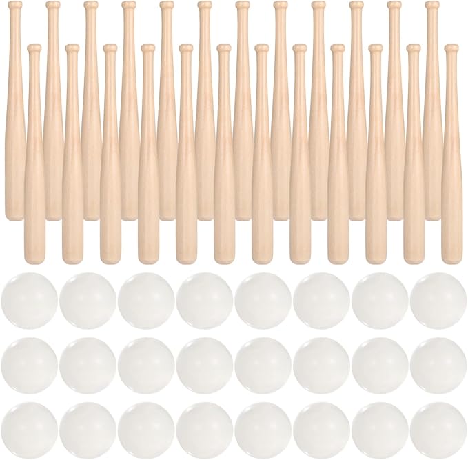 48 PCS Mini Baseball Bats Mini Foam Sports Balls, 7.9 in Small Wooden Baseball Bats, 2 in Foam Baseball Balls, DIY Paintable Wood Bat for Baseball Party Supplies Sports Theme Decoration (48PCS)