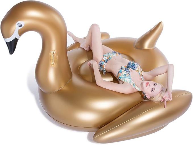 Jasonwell Giant Inflatable Golden Swan Pool Float with Fast Valves Summer Beach Swimming Pool Floatie Lounge Floating Raft Outdoor Party Decorations Toys for Adults (XXXL)