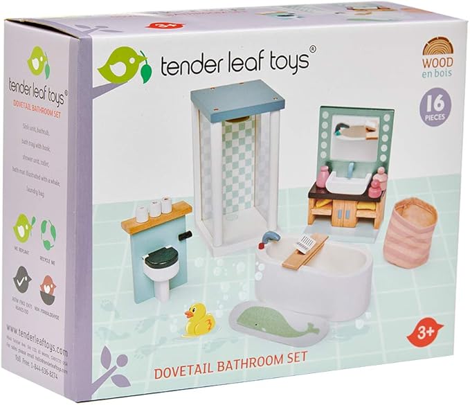 Tender Leaf Toys - Dovetail Dollhouse Accessories - Detailed Ultra Stylish Wooden Furniture Sets and Room Decor - Encourage Creative and Imaginative Fun Play for Children 3+ (Dovetail Bathroom Set)