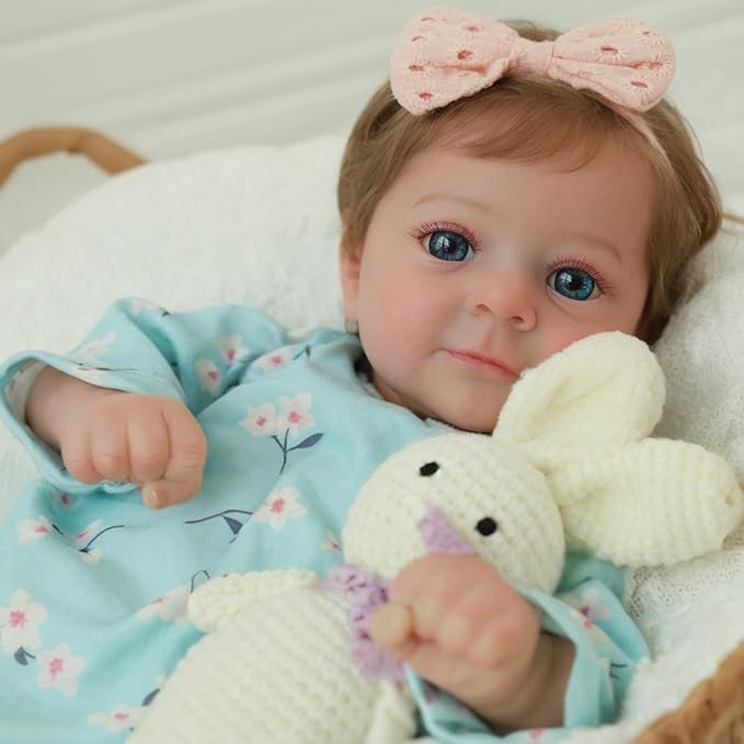 SCOM Lifelike Reborn Baby Dolls Girl - Felicia, 17-Inch Realistic-Newborn Baby Dolls with Weighted Soft Cloth Body, Real Life Cute Reborn Dolls with Gift Box for Kids Age 3+