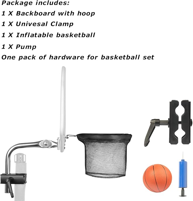 Trampoline Basketball Hoop with Mini Basketball Easy to Install Basketball Hoop for Trampoline Fit for Straight Pole and Curved Pole