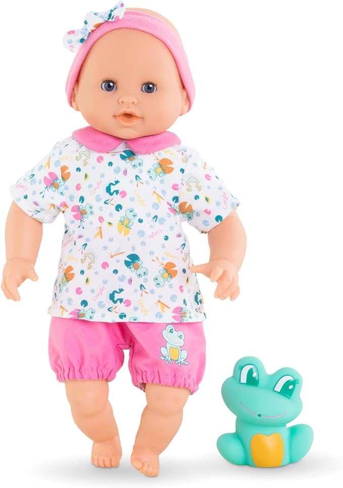 Corolle Bébé Bath Oceane 12” Girl Baby Doll with Rubber Frog Toy, Safe for Water Play in The Bathtub or Pool, Soft Body with Vanilla Scent, for Kids Ages 18 Months and up