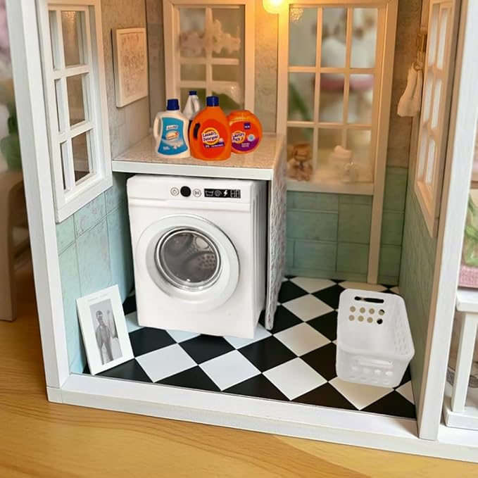1:12 Scale Miniature Electric Washer and Dryer Set, Realistic Dollhouse Laundry Room Accessories, Mini Toy Washing Machine