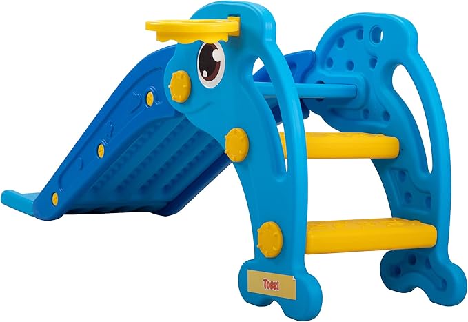 TOBBI Kids Slide for Indoor and Outdoor, Freestanding Slide for Toddler Playground Slipping Slide Climber Toy Playset with Basketball Hoop & Ball, Sky Blue