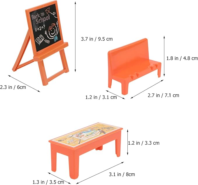 13pcs Mini School Desk for Dolls Classroom Furniture Table Chairs Chalkboard Model Dollhouse Playset Toy for Kids