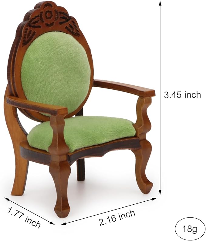 Dollhouse Chair Miniature Furniture Retro Vintage Chair Wooden Accessories 1:12 Chairs Upholstered Victorian Carved Armchair for Christmas Decoration Ornament (B)
