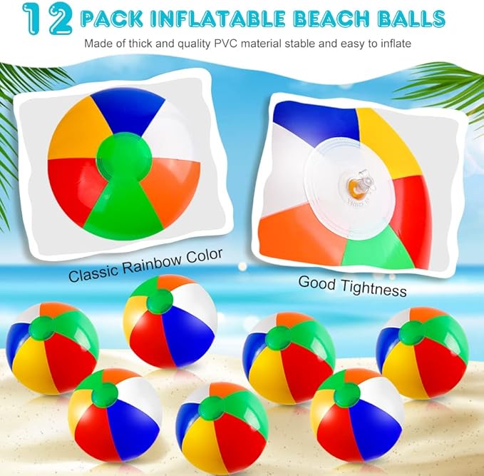 Coopay 12/24/36 Pack 16" Large Inflatable Colorful Beach Balls Classic Rainbow Swimming Pool Ball Birthday Beach Party Decoration Summer Water Games Gifts 16 to 12 Inches from Deflated to Inflated