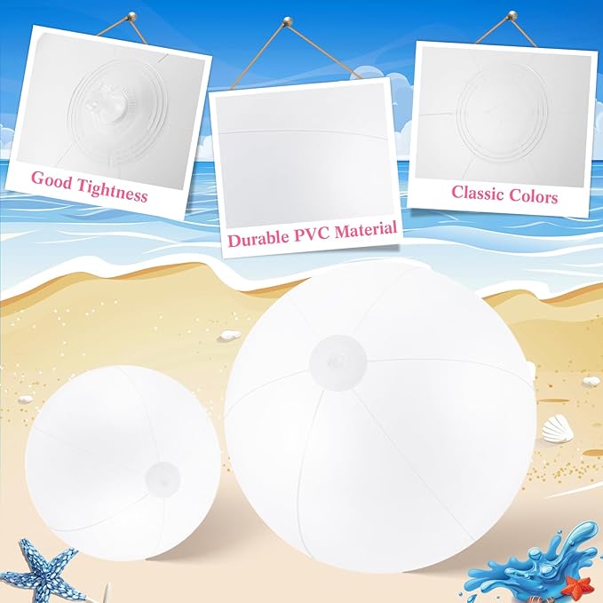 Realspring 36 Pcs Inflatable Beach Balls Bulk 6" 12" 16" 24" 40" Multiple Sizes PVC Summer Swimming Pool Ball for Adults Outdoor Beach Hawaii Water Games Party Decorations