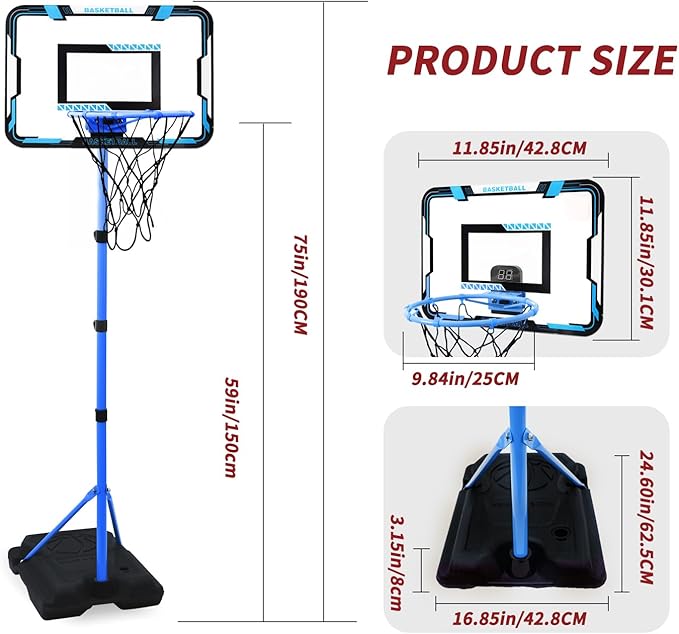 Nattork Kids Basketball Hoop, Adjustable Height Toddler Basketball Hoop Stand, Indoor Outdoor Basketball Goal Toy for Boys Girls Ages 3~8 Years Old, Includes 3 Balls, Ideal for Birthday Gift