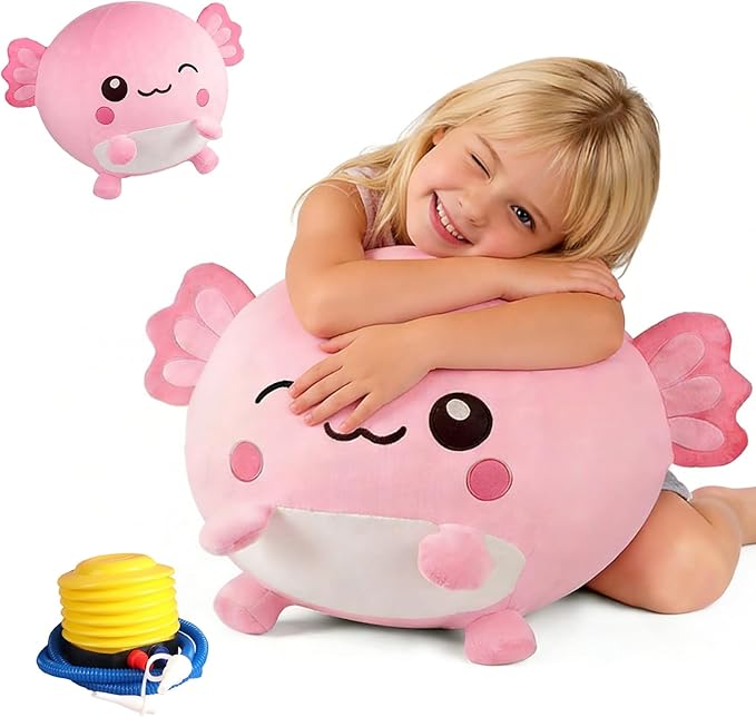 Hopper Ball for Kids 5-8, 29in/73cm Salamander Stuffed Animal, Inflatable Axolotl Gifts for Girls First Birthday Gift, Outdoor Indoor Soft Play Equipment, Pink(Pump Included)