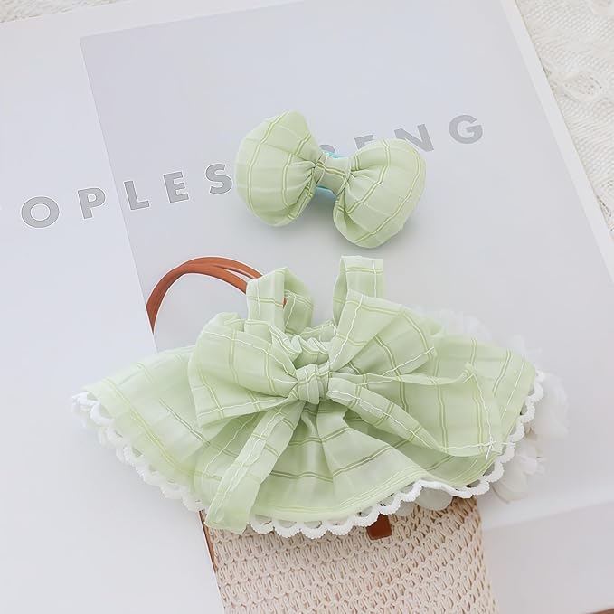 Clothes for Lu bubu 17cm Dolls Accessories (No Doll), Kawaii Skirt Outfit Set 2 Pieces for 17cm Dolls Suit, Stylish Dress Up Flower Dolls Clothing Set Replacement Green