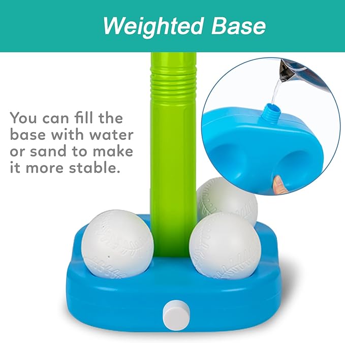 Liberry Tball Set for Toddlers with Adjustable Height Tee Ball Stand, Weighted Base and Kids Baseball Bat, Sports Game Toys Birthday Gift for Boys Girls Ages 3 4 5 (Green)