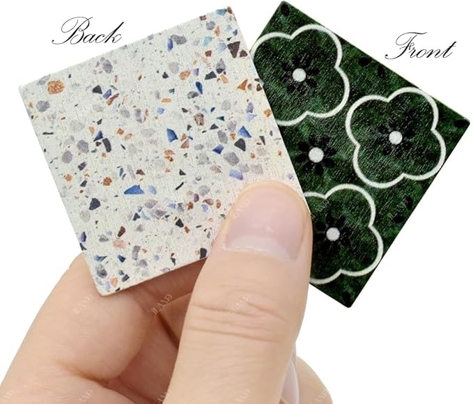 iLAND Dollhouse Flooring on 1/12 Scale 1/6 Scale, Miniature Dollhouse Accessories, 30pcs Double-Sided Dollhouse Floor Tiles (French Green Floral & Colorful Terrazzo)