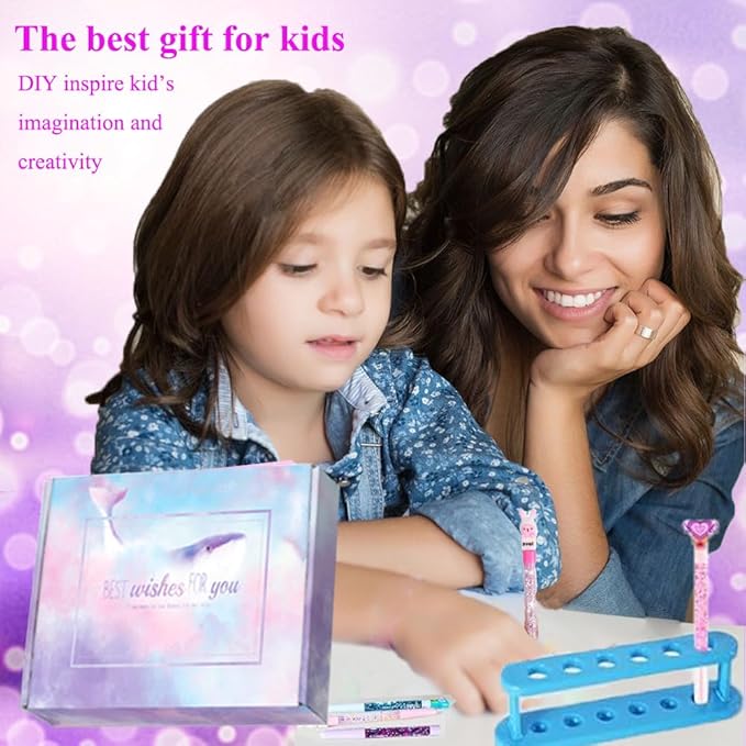 Topblux DIY Sparkle Pen Craft Kit for Kids Ages 6-12, Create 15 Custom Glitter Pens with Sequins Rubber Charms, Gift for Girls Birthday Art Projects Classroom Activity (15)
