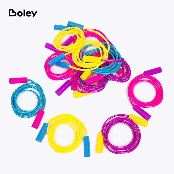 Boley Kids Jump Rope Set - 12 Pack, 7ft Durable Skipping Ropes with Non-Slip Handles for Boys & Girls, Fun Outdoor Activity, Assorted Vibrant Colors, Child-Safe Exercise Equipment