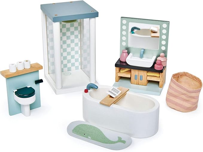 Tender Leaf Toys - Dovetail Dollhouse Accessories - Detailed Ultra Stylish Wooden Furniture Sets and Room Decor - Encourage Creative and Imaginative Fun Play for Children 3+ (Dovetail Bathroom Set)