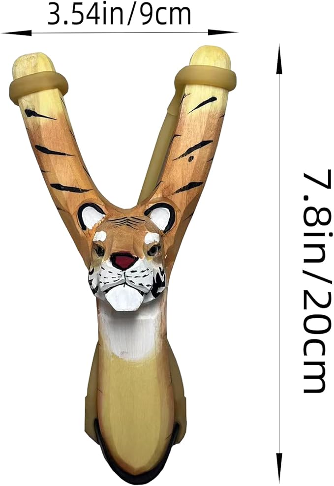 LINJAY Wooden Slingshot for Kids with Tiger Design, Colorful Pom - Poms & Ammo Balls