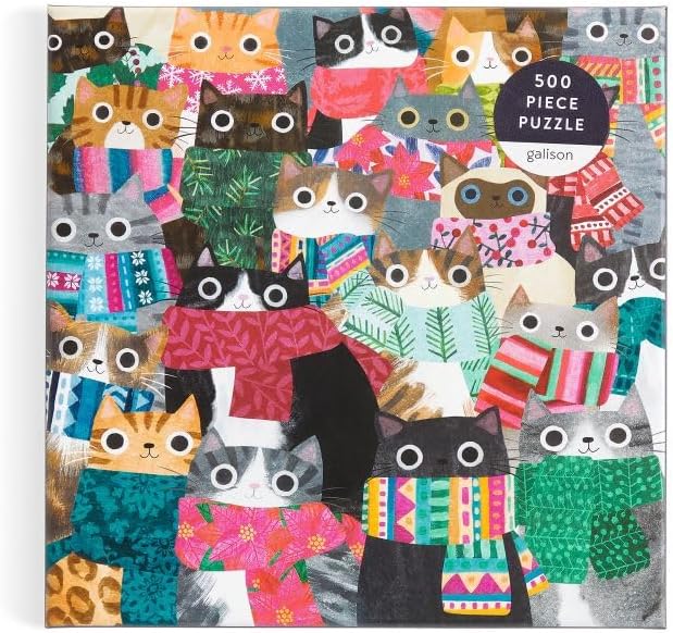 Wintry Cats 500 Piece Puzzle from Galison - 20" x 20" Winter Themed Puzzle that is Puurrfect for the Holidays, Fun and Colorful Artwork, Thick and Sturdy Pieces, Makes a Wonderful Gift!