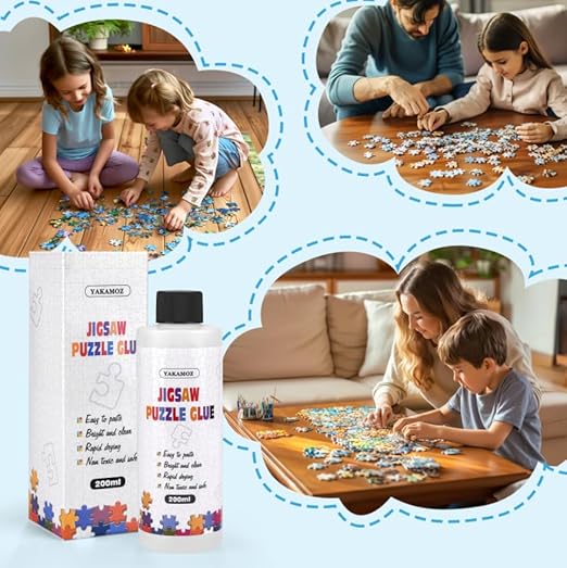 YAKAMOZ Clear Jigsaw Puzzle Glue with Precision Applicator – Non-Toxic, Quick Dry & Water-Soluble for Puzzles up to 10000 Pieces (400ML)