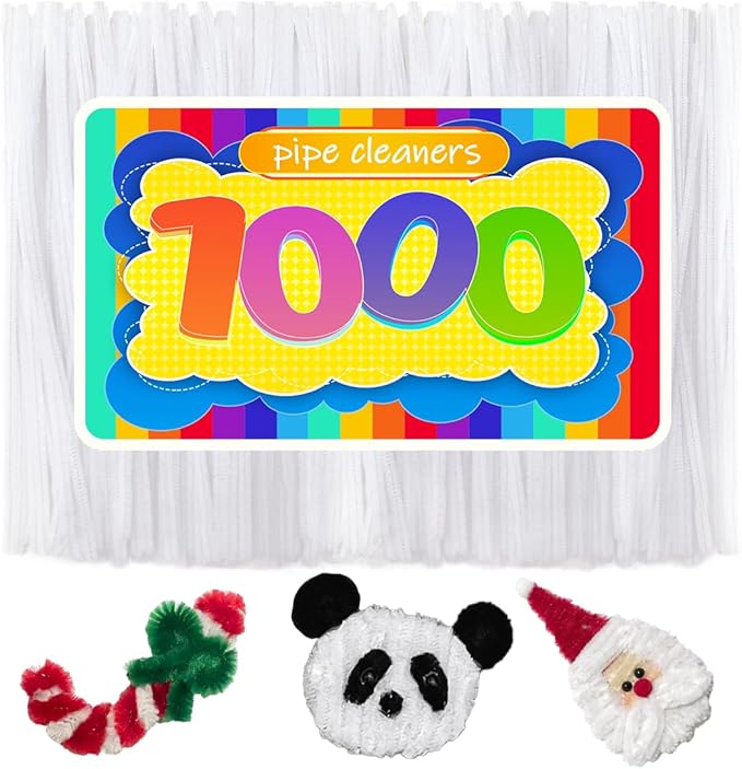 GAGANIU 1000pcs Pipe Cleaners, Pipe Cleaners for Crafts, Craft Supplies Multicolor Chenille Stems for Art&Craft Christmas DIY Projects(White)