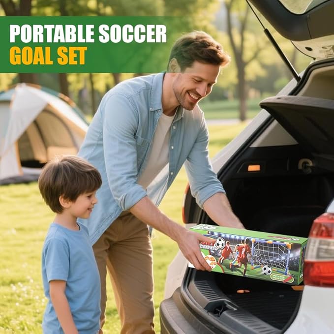Soccer Goal Set 23" W×18" H×12" D, Portable Soccer Goal Training Equipment, Mini Soccer Net with 3 Soccer Ball for Sports Game, Soccer Set for Kids and Youth