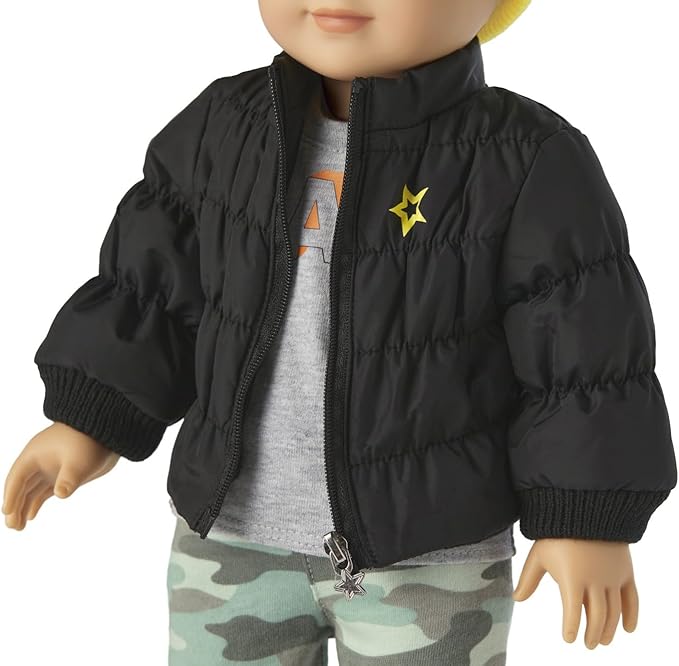 American Girl Truly Me 18-inch Doll Accessories Black Puffer Jacket, Yellow Knit Beanie, and Sunglasses, For Ages 6+