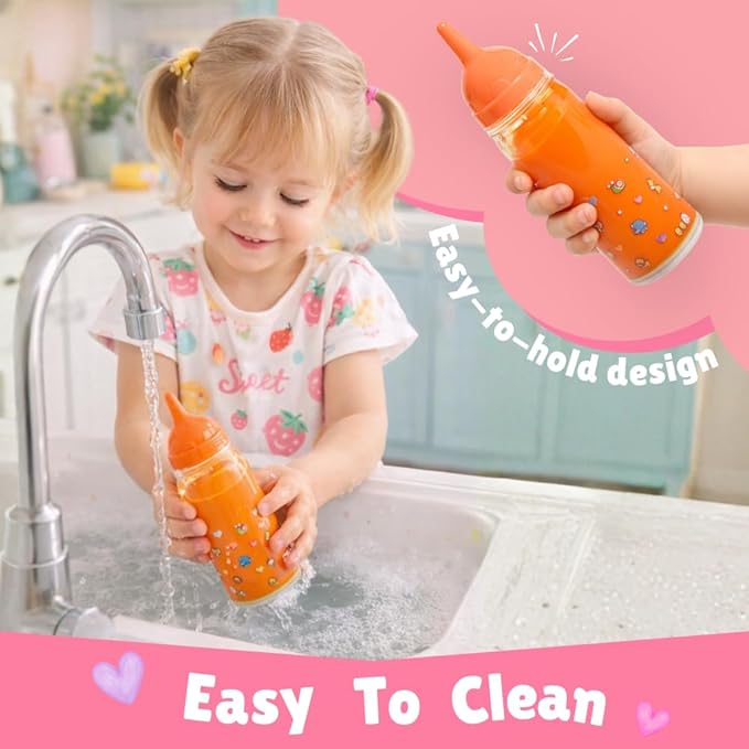 Mommy & Me Toy Magic Baby Doll Bottles with Disappearing Milk and Juice – Play Doll Feeding Set of 2