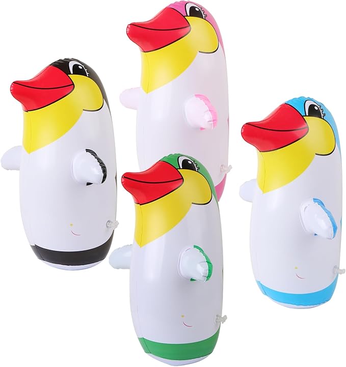 4 Pack 13.8" Inflatable Penguin Punching Bag, Random Color Already Filled Blow Up Bag Birthday Party Supplies