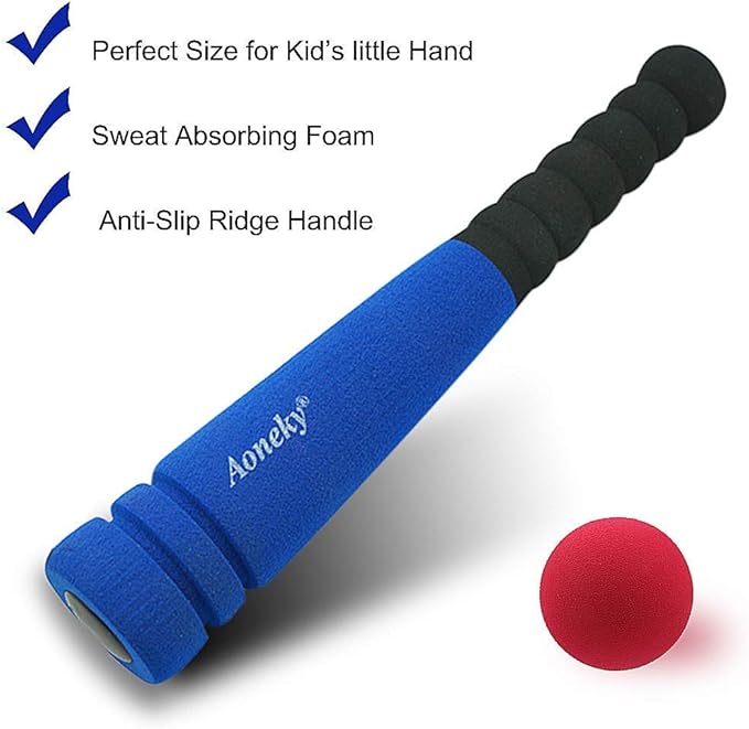 Aoneky 11.8 Inch Mini Foam Baseball Bat and Ball Set for Toddlers 1-3 Years, Soft & Safe First Bat, Lightweight T-Ball Bat for Boys Girls, Indoor Outdoor Sports Toy (Blue)