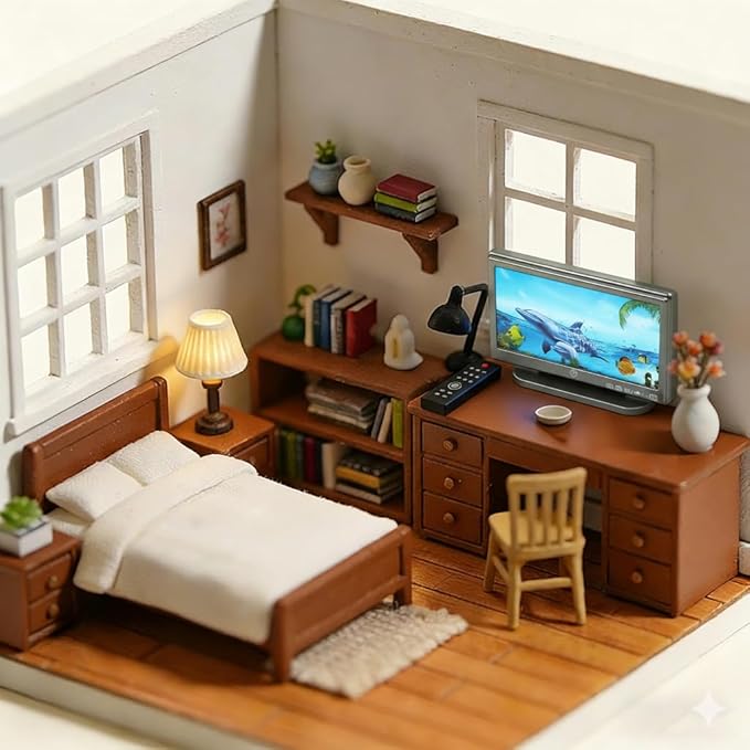 Mini Dollhouse TV Set, 1:12 Scale Miniature TV with Remote Control Tiny Decor for Dollhouse Furniture DIY (OceanTV)