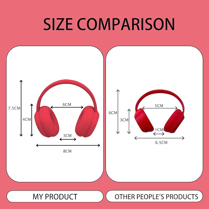3D Printed Headphones Accessories for 17cm Doll(No Dolls)，for Dolls 3.94-6.69inch(10-17cm) in Size，Suitable for Daily Display, Great As a Gift(Red Headphones)