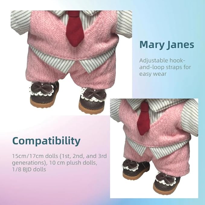 Premium Doll Shoes for Lububu, 15cm 17cm Dolls Accessories, Mini Leather Shoes Fashion Dress Up Doll Shoes Replacement (1, Mary Jane - Brown)
