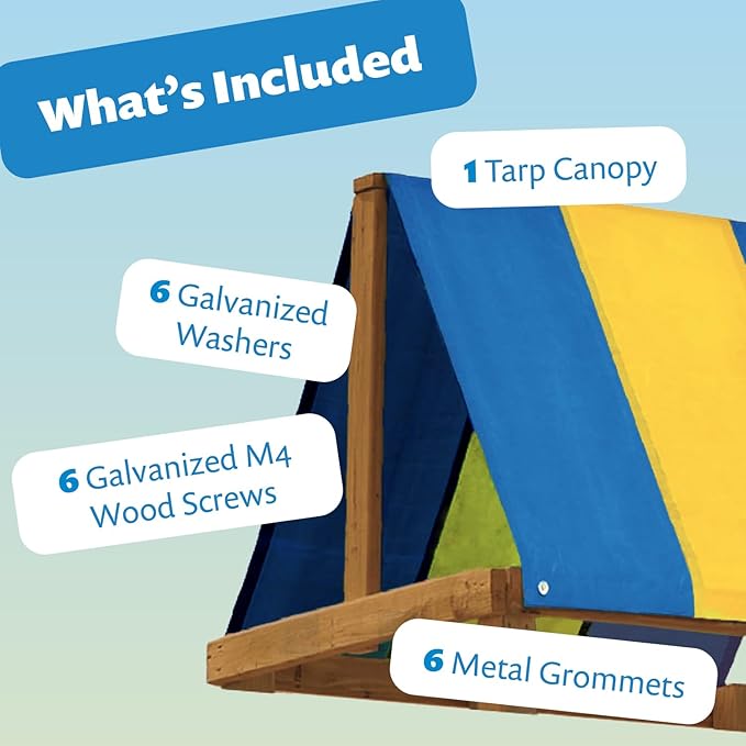 Squirrel Products Tarp Canopy Shade Replacement for Playground Swing Set - 52 x 89 Inch - Blue and Yellow